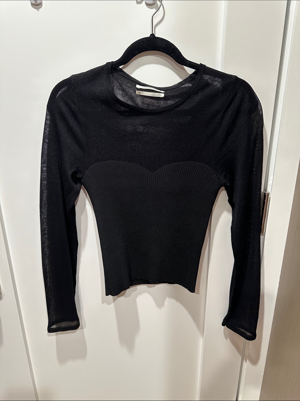 Anthropologie Black Long-Sleeve Ribbed Bodice Top
